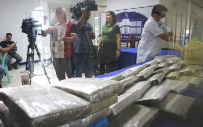 <p><strong>DRIED MARIJUANA.</strong> The Philippine Drug Enforcement Agency in Davao Region (PDEA-11) presents to the media on Thursday (July 27, 2023) around PHP6 million worth of marijuana leaves, marijuana powder, and paraphernalia seized in a series of joint operations in Davao City and Davao del Sur. Around 48 kilograms of marijuana leaves and 300 grams of marijuana powder were seized by government anti-narcotics operatives. <em>(PNA photo by Robinson Niñal Jr.)</em></p>