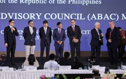 <p><strong>KEY MOVERS.</strong> President Ferdinand R. Marcos Jr. (center) is the guest of honor and keynote speaker at the opening ceremony of the 3rd Asia-Pacific Economic Cooperation Business Advisory Council Meeting in Cebu City on Friday (July 28, 2023). Department of Trade and Industry Secretary Alfredo Pascual (6<sup>th</sup> from left) said among other things, the event underscores the critical role of close collaboration between the government and the private sector in achieving the Philippines’ economic agenda.<em> (PNA photo by Joey O. Razon)</em></p>