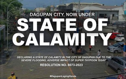 <p><strong>STATE OF CALAMITY</strong>. The city government of Dagupan declares a state of calamity on Friday (July 28, 2023) due to the impacts of Typhoon Egay. The city is experiencing flooding while some houses have been damaged. <em>(Photo courtesy of Mayor Belen Fernandez Facebook page)</em></p>