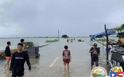 <p><strong>FLOODING.</strong> A road in Candaba, Pampanga is no longer passable to light vehicles due to flooding caused by continuous rains brought by Typhoon Egay and the southwest monsoon on Friday (July 28, 2023). Residents in the low-lying areas in Pampanga are advised to take extra caution as the Pampanga River Basin is on critical level status. <em>(Photo courtesy of the Municipality of Candaba)</em></p>