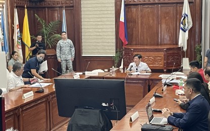 <p><strong>CALAMITY UPDATE.</strong> President Ferdinand R. Marcos Jr. presides over a situational briefing at the Ilocos Norte Capitol in Laoag City on Saturday (July 29, 2023). He also visited similarly Typhoon Egay-ravaged Bangued, Abra and proceeded to Tuguegarao City, Cagayan province.<em> (PNA photo by Leilanie G. Adriano)</em></p>