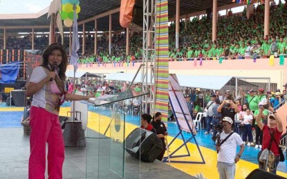 <p><strong>LIGA DAY</strong>. Senator Imee R. Marcos graces the Liga Day 2023 of the Liga ng mga Barangay provincial federation Iloilo chapter at Iloilo Sports Complex on Sunday (July 30, 2023). She praised Iloilo province for its best practices that made it a benchmark for others. <em>(Photo from Sen. Imee Marcos Facebook)</em></p>