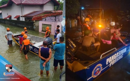 <p><strong>RESCUE OPERATIONS</strong>. Personnel of the Pangasinan Provincial Disaster Risk Reduction and Management Office conduct rescue operations on Sunday (July 30, 2023) as floodwaters continue to rise in some areas of Pangasinan in the aftermath of Egay. The typhoon enhanced the southwest monsoon, which continued to bring rains, causing over PHP103 million in damage to agriculture and infrastructure. <em>(Photo courtesy of Pangasinan PDRRMO)</em></p>