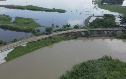 <p>An aerial photo of the damaged flood control structure on the right bank of O’Donnel River in Capas, Tarlac due to Super Typhoon Egay. <em>(Photo courtesy of DPWH-3)</em></p>