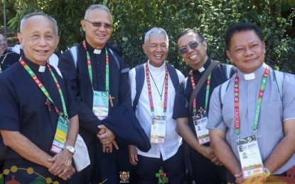 <p><strong>WORLD YOUTH DAY 2023.</strong> Filipino bishops in Lisbon, Portugal for the 2023 World Youth Day (from left): Most Rev. Antonio Ledesma (Archbishop - Emeritus of Cagayan de Oro), Most Rev. Jose S. Palma (Archbishop of Cebu), Most Rev. Patricio Buzon (Bishop of Bacolod), Most Rev. Bartolome Santos Jr. (Bishop of Iba), and Most Rev. Rex Alarcon (Bishop of Daet and Chairman of CBCP - Episcopal Commission on Youth). Palma urged Filipinos to pray for the participants of this year's gathering. <em>(Photo courtesy of Archdiocese of Cebu Facebook page)</em></p>