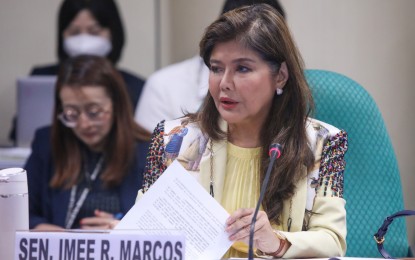 <p><strong>PARTY-LIST SYSTEM. </strong>Senator Imee R. Marcos emphasizes on Monday (Aug. 7, 2023) the importance of defining the party-list system as she presides over the Committee on Electoral Reforms and People’s Participation’s public hearing on several proposed measures related to election laws. Marcos said Senatr Bill No. 179, which she authored, seeks to classify the party-list system into political/coalition and sectoral organization with corresponding qualifications and additional guidelines. <em>(Photo courtesy of Senate PRIB) </em></p>