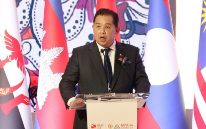 <p><strong>ASEAN SOLIDARITY</strong>. Speaker Ferdinand Martin Romualdez delivers a speech during the Association of Southeast Asian Nations (ASEAN) Inter-Parliamentary Assembly (AIPA) in Jakarta, Indonesia on Monday (Aug. 7, 2023). Romualdez called for broader solidarity and cooperation among ASEAN member states.<em> (Photo from Office of the House Speaker)</em></p>