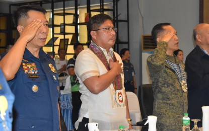 <p><strong>POLL PREPARATIONS.</strong> Commission on Elections (Comelec) Eastern Visayas regional director Jose Nick Mendros flanked by Philippine National Police (PNP) regional director Brig. Gen. Vincent Calanoga (left) and Philippine Army 8th Infantry Division assistant commander Brig. Gen. Perfecto Peñaredondo. Photo taken on Aug. 4, 2023 during the Eastern Visayas Regional Joint Security Control Center meeting in preparation for the 2023 village polls. <em>(Comelec photo)</em></p>