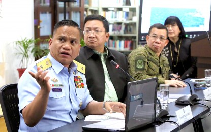 <p><strong>AGGRESSIVE ACTIONS.</strong> (From left) Philippine Coast Guard's Commodore Jay Tarriela, National Security Council's Jonathan Malaya, Armed Forces of the Philippines' Col. Medel Aguilar and Department of Foreign Affairs' Teresita Daza, all spokespersons, answer questions from the media during a press briefing at the DFA central office in Roxas Boulevard, Pasay City on Monday (Aug. 7, 2023). Malaya said the National Task Force for the West Philippine Sea, led by National Security Adviser Eduardo Año, strongly condemns the aggressive, dangerous and unlawful actions by the Chinese Coast Guard and Chinese maritime militia vessels that attacked Philippine-chartered supply boats and Philippine Coast Guard vessels with water cannons while undertaking a regular rotation and resupply mission in Ayungin Shoal on Saturday. <em>(PNA photo by Avito Dalan)</em></p>