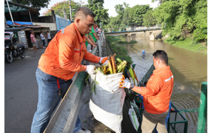 <p>Volunteers from the Kapangan Hydropower Plant conduct a clean-up drive in the Dalig River, one of the important waterways in Teresa, Rizal. <em>(Contributed photo)</em></p>