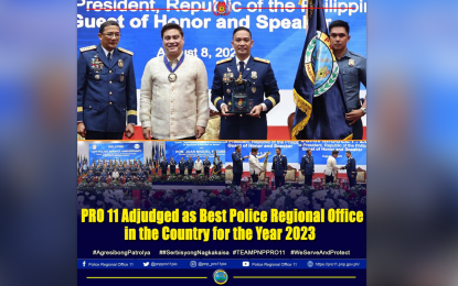 <p><strong>PHILIPPINES’ BEST.</strong> The Police Regional Office in Davao Region (PRO-11) was adjudged as the best regional office among the 17 PROs in the country during the 122nd Police Service Anniversary on Tuesday (Aug. 8, 2023). The award was achieved after scrutiny of the performance of all PROs from March 2022 to April 2023.<em> (Photo courtesy of PRO-11)</em></p>