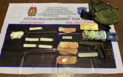 <p><strong>SEIZED.</strong> The shabu worth PHP24,000; cash, and a cal.45 pistol recovered from a group of suspects in Indanan, Sulu, following a buy-bust on Tuesday (Aug. 9, 2023). A police officer and a suspect were killed following a shootout during the operation. <em>(Photo courtesy of PRO-BARMM)</em></p>
