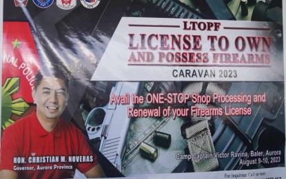 <p><strong>GUN LICENSING CARAVAN</strong>. A two-day caravan for the processing of License to Own and Possess Firearms (LTOPF) kicks off at Camp Captain Victor Ravina, Barangay Sabang, Baler, Aurora on Wednesday (Aug. 9, 2023).  The move is part of the Philippine National Police efforts to bring its services closer to the people. <em>(Photo by Jason de Asis)</em></p>
<p><em> </em></p>