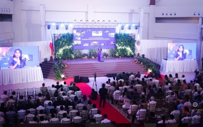 <p><strong>CONVENTION CENTER</strong>. La Union Governor Raphaelle Veronica Ortega-David delivers her first State of the Province Address at the newly-inaugurated La Union Center on Monday (Aug. 7, 2023). The convention center was worth PHP280 million and was being funded by the Department of Public Works and Highways from 2015 to August this year. <em>(Photo courtesy of Provincial Government of La Union)</em></p>