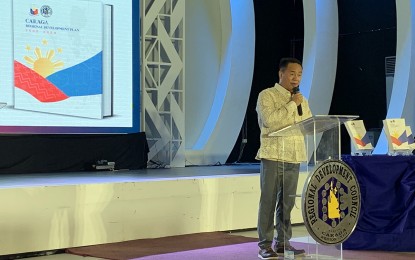 <p><strong>CARAGA’S 6-YEAR PLAN.</strong> Regional Development Council Caraga chair and Dinagat Islands Gov. Nilo Demerey Jr. leads the launching of the 2023-2028 Caraga Regional Development Plan (CRDP) in Butuan City on Aug. 9, 2023. The CRDP will be implemented through industrialization and innovation strategies with focus on the region’s strength and resources on fishery, agroforestry, mining, and ecotourism.<em> (Photo courtesy of NEDA-13)</em></p>
<p> </p>