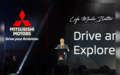 <p><strong>VEHICLE SALES.</strong> Mitsubishi Motors Philippines Corp. (MMPC) president and chief executive officer Takeshi Hara delivers his speech at the 60th anniversary of the Japanese carmaker in the country. MMPC is holding a four-day expo at the World Trade Center in Pasay City from Aug. 10-13. <em>(PNA photo by Kris Crismundo)</em></p>