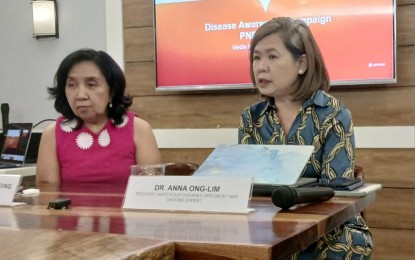 <p><strong>PEDIATRIC PNEUMONIA.</strong> Philippine Foundation for Vaccination president Dr. Maria Rosario Capeding (left) and University of the Philippines - Philippine General Hospital Infectious and Tropical Disease Division chief Dr. Anna Ong-Lim on Friday (Aug. 11, 2023) talk about the prevalence of pneumonia nationally and globally during a media roundtable discussion conducted by Glaxo Smith Kline Philippines. Capeding and Ong-Lim said pneumonia, a vaccine-preventable disease, remains one of the leading causes of death among children under 5 years old in the country since 1990s. <em>(PNA photo by Ma. Teresa P. Montemayor)</em></p>