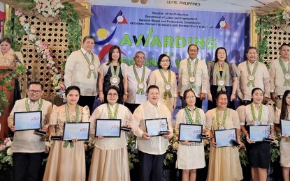 <p><strong>RECOGNIZED.</strong> The Eastern Visayas awardees during the 2023 Productivity Olympics Regional Award in Tacloban City on Friday (Aug. 11, 2023). The competition is an advocacy strategy to heighten national consciousness and commitment to quality and productivity. <em>(Photo courtesy of Rhoel Ladera)</em></p>
<p> </p>