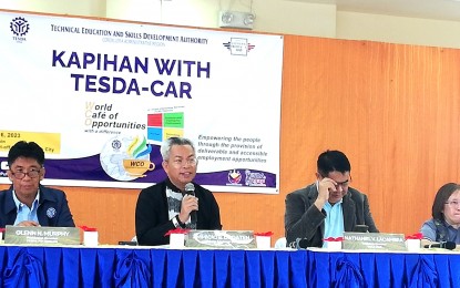 <p><strong>JOIN THE FAIR.</strong> Officials from the Technical Education and Skills Development Authority and partner agencies call on jobseekers to join the “World Café of Opportunity” job fair on August 23, 2023 at the Baguio Convention Center in Baguio City. Some 3,904 local and foreign employment opportunities are expected to be available at the event. <em>(PNA photo by Liza Agoot)</em></p>