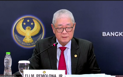 <p><strong>UNCHANGED</strong>. Bangko Sentral ng Pilipinas Governor Eli Remolona Jr. says the central bank's Monetary Board kept key policy rates unchanged on Thursday (Aug. 17, 2023). The decision was based on expectations that headline inflation will continue to go down. <em>(Screenshot from BSP's briefing)</em></p>