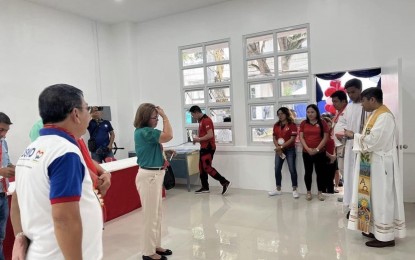 <p><strong>NEW SATELLITE OFFICE.</strong> Officials of the Department of Social Welfare and Development attend the blessing of its new Assistance to Individuals in Crisis Situations program satellite office in Masbate province on Tuesday (Aug. 15, 2023). The office at the provincial capitol grounds can cater to 100 clients per day. <em>(Photo courtesy of DSWD-Bicol)</em></p>