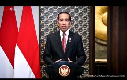 <p><strong>COLLECTIVE FIGHT</strong>. Indonesian President Joko Widodo delivers his remarks at the 17th ASEAN Ministerial Meeting on Transborder Crime in Labuan Bajo, West Manggarai District, East Nusa Tenggara, Monday (Aug. 21, 2023). He said Southeast Asian Nations should always be ready to face challenges, including eradicating transnational crimes that pose a grave threat to the region's security and stability. <em>(Antara/Yashinta Diff)</em></p>