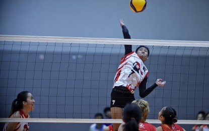 <p><strong>TOP SCORER.</strong> University of the East (UE) opposite hitter Jelaica Faye Gajero prepares to attack during the 2023 Women's V-League Collegiate Challenge at the Paco Arena in Manila on Wednesday (Aug. 23, 2023). UE defeated Mapua, 3-1, to remain unbeaten in two games. <em>(Photo courtesy of V-League)</em></p>