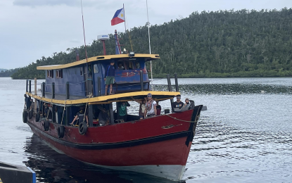 <p><strong>MISSION ACCOMPLISHED.</strong> Photo shows one of the two supply boats that managed to deliver fresh provisions to the crew of BRP Sierra Madre while returning to port in Puerto Princesa on Wednesday (Aug. 23, 2023). They successfully carried out their mission while enduring all sorts of harassment from the Chinese Coast Guard. <em>(PNA photo by Izza Reynoso)</em></p>