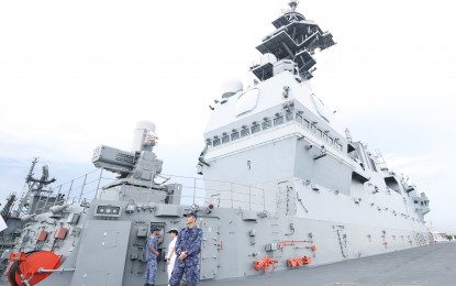 <p><strong>GOODWILL VISIT.</strong> The JS Izumo, one of the two Japanese destroyers docked in Manila for a goodwill visit after capping a quadrilateral drills with the Philippines, United States and Australia in the South China Sea. The vessels will take part in the ongoing Indo-Pacific Deployment Exercises that include troops from the Philippines, the United States and Australia.<em> (PNA photo by Yancy Lim)</em></p>