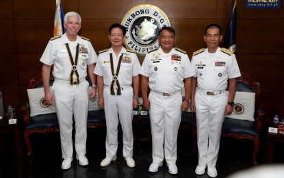 <p>PN chief Vice Adm. Toribio Adaci Jr. (2nd from right) is joined by three fleet commanders -- Commander of the US Navy’s 7th Fleet, Vice Adm. Karl Thomas, Commander in Chief of Japan Self Defense Fleet, Vice Adm. Akira Saito, and the Philippine Fleet Commander, Rear Adm. Renato David. <em>(Photo courtesy of the PN)</em></p>