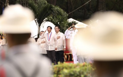 <p><strong>HEROES DAY</strong>. President Ferdinand R. Marcos Jr. and House Speaker Martin Romualdez attend the commemoration of the National Heroes Day at the Libingan ng mga Bayani in Taguig City on Monday (Aug. 28, 2023). Romualdez cited the immeasurable contribution of the farmers and workers to the economy. <em>(PNA photo by Rey Baniquet)</em></p>