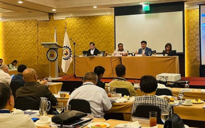 <p><strong>CLIMATE CHANGE RESILIENCE.</strong> Climate Change Commission Vice Chairperson and Executive Director Robert E.A. Borje (second from right) speaks at the 5th General Assembly of the League of Provinces of the Philippines on Tuesday (Aug. 29, 2023). He emphasized the importance of local climate change action plans in making vulnerable areas disaster resilient. <em>(Photo courtesy of CCC)</em></p>