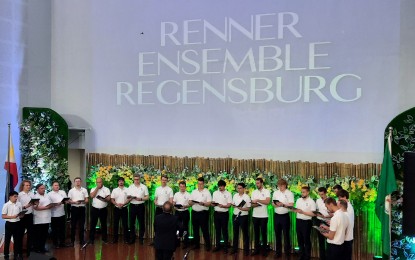 <p><strong>CONCERT TOUR.</strong> Renner Ensemble Regensburg, an all-male choir from Germany, performs at the Tanghalang Meycaueño in Meycauayan City, Bulacan on Aug. 29, 2023. The group is helping the Philippine Madrigal Singers to raise funds in building the Choral Art and Music Performance Center. <em>(PNA photo by Kris Crismundo)</em></p>