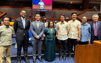 <p><strong>CHARTER AMENDMENTS.</strong> Bases Conversion and Development Authority (BCDA) officer-in-charge for Conversion and Development Richard Brian Cepe (from left), Isabela 5th District Rep. Cong. Faustino Michael Dy III, Isabela 6th District Rep. and chairperson of the Special Committee on Bases Conversion Cong. Faustino "Inno" Dy V, Deputy Speaker Gloria Macapagal-Arroyo, Tarlac 2nd District Rep. Cong. Christian Tell Yap, BCDA president and chief executive officer engineer Joshua Bingcang, Special Committee on Bases Conversion Committee Secretary Robert Senina, and Baguio City Rep. Cong. Mark Go. <em>(Courtesy of BCDA)</em></p>