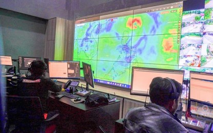 <p><strong>MONITORING</strong>. La Union Provincial Disaster Risk Reduction and Management Office personnel monitor the track of the typhoon in this undated photo. La Union has recorded PHP387,136 in estimated damage to agriculture as of Sept. 6. <em>(Photo courtesy of La Union 911)</em></p>