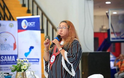 <p><strong>ICT JOBS DEV’T</strong>. Department of Information and Communications Technology Undersecretary Jocelle Batapa-Sigue delivers a message at the Digital Careers Expo 2023 for the second district of Negros Occidental in Cadiz City on Sept. 1, 2023. On Monday (Sept. 4), she also spoke at a similar event in Victorias City for the participants in the province’s third district. <em>(Photo from Bilis Cadiz Facebook page)</em></p>
