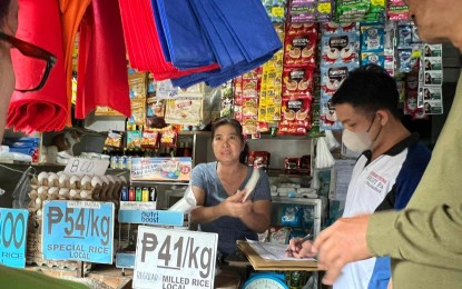 <p><strong>PROFILING</strong>. The Department of Trade and Industry and other concerned government offices conduct a monitoring and profiling of rice retailers in Cabangan, Zambales on Tuesday (Sept. 5, 2023). The move is in line with the implementation of Executive Order No. 39 of President Ferdinand Marcos Jr. which mandates a price ceiling of PHP41 per kilo for regular-milled rice and PHP45 per kilo for well-milled rice. <em>(Photo courtesy of DTI-Zambales)</em></p>