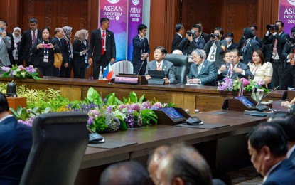 <p><strong>SERIOUS BUSINESS.</strong> President Ferdinand R. Marcos Jr. (center) attends the ASEAN Summit Plenary of the 43rd ASEAN Summit and Related Summits in Jakarta, Indonesia on Tuesday (Sept. 5, 2023). He said the Philippines is ready to host the 2026 edition. <em>(Photo courtesy of PND/PCO)</em></p>