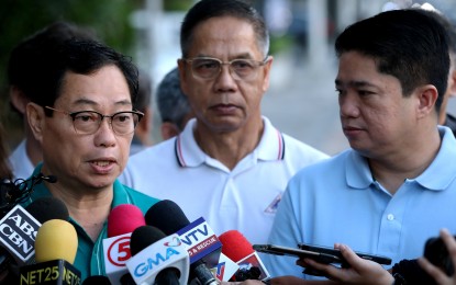 <p><strong>INSPECTION.</strong> Metropolitan Manila Development Authority General Manager Procopio Lipana (left) answers questions from the media during an inspection along Katipunan Avenue in Quezon City on Thursday (Sept. 7, 2023). The inspection aims to monitor the traffic situation along Katipunan Avenue and formulate possible measures to ease vehicular flow, especially during rush hours.<em> (PNA photo by Joey O. Razon)</em></p>