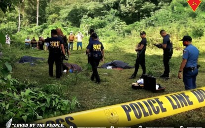<p><strong>RETRIEVAL.</strong> Scene of the crime operatives process the encounter site and help in the recovery of six slain alleged New People's Army rebels who figured in a series of clashes with Army troops in Bilar, Bohol on Thursday (Sept. 7, 2023). All of them were identified, with one of them allegedly the vice squad leader of the remnants of the dismantled Bohol Front Committee. <em>(Photo courtesy of the 3rd Infantry Division/Philippine Army)</em></p>