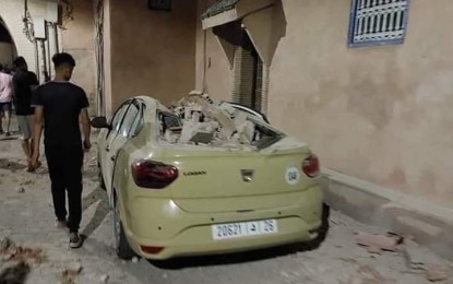<p><strong>TOTAL WRECK.</strong> Morocco World News Facebook shared this photo of a damaged car after a magnitude 6.8 earthquake on Friday night (Sept. 8, 2023). As of posting time, at least 296 were reported dead in the quake. <em>(Courtesy of MWN Facebook)</em></p>