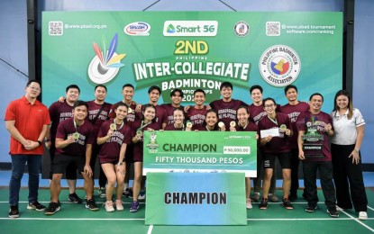 <p><strong>TWO-TIME CHAMPION</strong>. Members of the University of the Philippines team pose for a photo after retaining the Philippine Intercollegiate Badminton Championships crown at Centro Atletico Badminton Center in Quezon City on Saturday (Sept. 9, 2023). UP defeated San Sebastian College-Recoletos, 3-0, in the best-of-five clash. <em>(Contributed photo)</em></p>