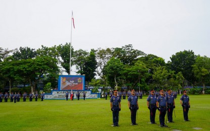 <p><strong>REASSIGNMENT.</strong> The Police Regional Office-5 (Bicol) holds its flag-raising ceremony at Camp Gen. Simeon Ola on Monday (Sept. 11, 2023). PRO5 has reassigned 475 police officers with relatives running in the Barangay and Sangguniang Kabataan Elections (BSKE) on Oct. 30 to different provincial police offices to prevent any misuse of police resources or influence by politicians. <em>(Photo courtesy of PRO5)</em></p>