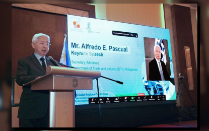 <div dir="auto"><strong>INNOVATION</strong>. Department of Trade and Industry (DTI) Secretary Fred Pascual delivers a message on behalf of President Ferdinand R. Marcos Jr. at the opening of the World Intellectual Property Organization (WIPO) Asian Regional Conference at the Edsa Shangri-la Hotel in Mandaluyong City on Monday (Sept. 11, 2023). He emphasized the priorities of the administration to foster and develop Filipinnovation. <em>(Courtesy of DTI)</em></div>
