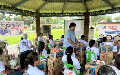 <p><strong>STARTER KITS</strong>. The Department of Trade and Industry distributes livelihood starter kits to 20 recipients in Mangatarem town, Pangasinan, on Wednesday (Sept. 13, 2023). The recipients were typhoon-affected families. (<em>Photo courtesy of Mangatarem LGU</em>)</p>