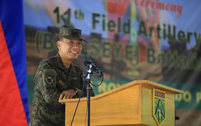 <p><strong>NEW ARTILLERY UNIT.</strong> Philippine Army chief Lt. Gen. Roy Galido leads the activation ceremonies for the 11th Field Artillery Battalion at Fort Magsaysay, Palayan City, Nueva Ecija on Tuesday (Sept. 12, 2023). The Philippine Army on Wednesday (Sept. 13) said the deployment of the 11FAB in the provinces within Western Mindanao would address the overstretched and oversized field artillery units in the area. (<em>Photo courtesy of the Philippine Army)</em></p>