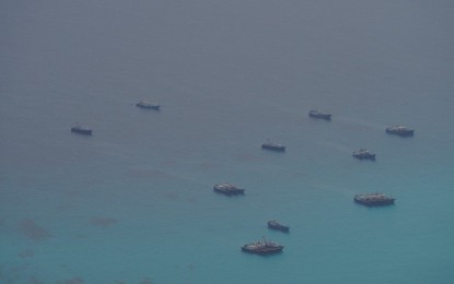 <p><strong>FOREIGN PRESENCE.</strong> Recent aerial patrols conducted by the Western Command show the resurgence of Chinese swarming activities in the West Philippine Sea in this photo released on Thursday (Sept. 14, 2023). The patrols conducted on Sept. 6 and 7 showed heightened swarming activities at the Rozul (Iroquois) Reef, Escoda (Sabina) Shoal, and Baragatan (Nares) Bank, which the military said raise concerns on maritime security, fisheries conservation, territorial integrity, and preservation of the marine environment. <em>(Photo courtesy of Wescom Facebook)</em></p>