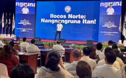 <p><strong>SOPA 2023</strong>. Ilocos Norte Governor Matthew Joseph Manotoc delivers his State of the Province Address at Plaza Del Norte Convention Center in Laoag City on Monday (Sept. 18, 2023). He said agriculture development will always remain a top priority in the province.<em> (PNA photo by Leilanie Adriano)</em></p>
<p> </p>