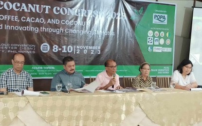 <p><strong>NATIONAL CONGRESS</strong>. The organizer of the Cocanut (coffee, cacao, coconut) National Congress 2023 says in a press conference in Iloilo City on Monday (Sept. 18, 2023) that it expects around 1,500 participants to join the three-day gathering on Nov. 8-10. The congress will highlight the potential of the three commodities in the country. <em>(PNA photo by PGLena)</em></p>