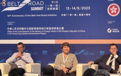 <p><strong>PROJECT PITCH.</strong> Bacolod City Local Economic Development and Investment Promotions Office head Frances Mae Llamas (center) during the energy, natural resources, and public utilities session at the 8th Belt and Road Summit held in Hong Kong on Sept. 13 and 14, 2023. Two projects pitched by the city, the “100 Percent Renewable Baseload Power Supply for Bacolod” and the “Metro Bacolod Bus Rapid Transit (BRT) System”, are considered to have huge potential for foreign funding. (<em>Photo courtesy of Engiemar Tupas/DTI-Negros Occidental</em>)</p>